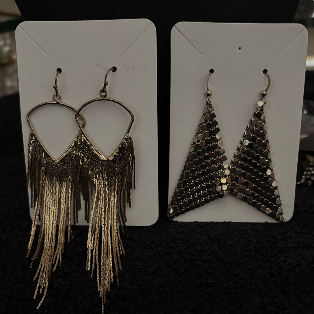 Gold Fringe and Sequin Earrings Set